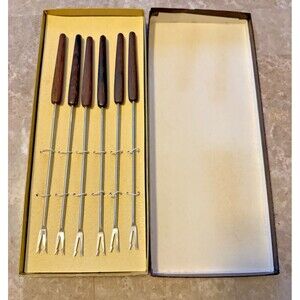 Vintage GUMPERT Fondue Forks MCM Made in Germany Wooden Handles Set of 6
